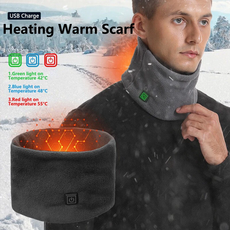 TENGOO 3 Gears Electric Heating Scarf Adjustable Intelligent Winter USB Rechargeable Neck Cold Protection Warm Scarf for Men Women (Battery not included) — view 3