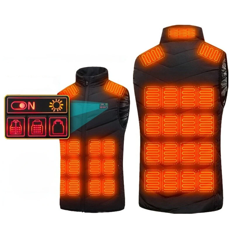TENGOO 35 Zones Black Electric Heated Vest for Men Women 5-control DC Charging Unisex Washable Outdoors Winter Warm Heating Clothing