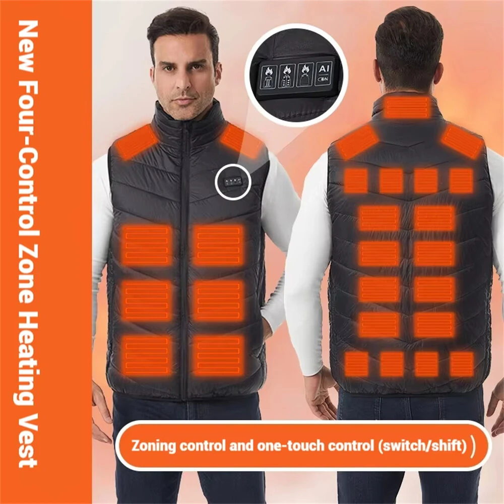 TENGOO 4 Control 27 Zone Heating Vest Men Women Electric Constant Temperature Control Winter Warm Heated Sleeveless Jacket (Not Included The Power Bank) — view 5