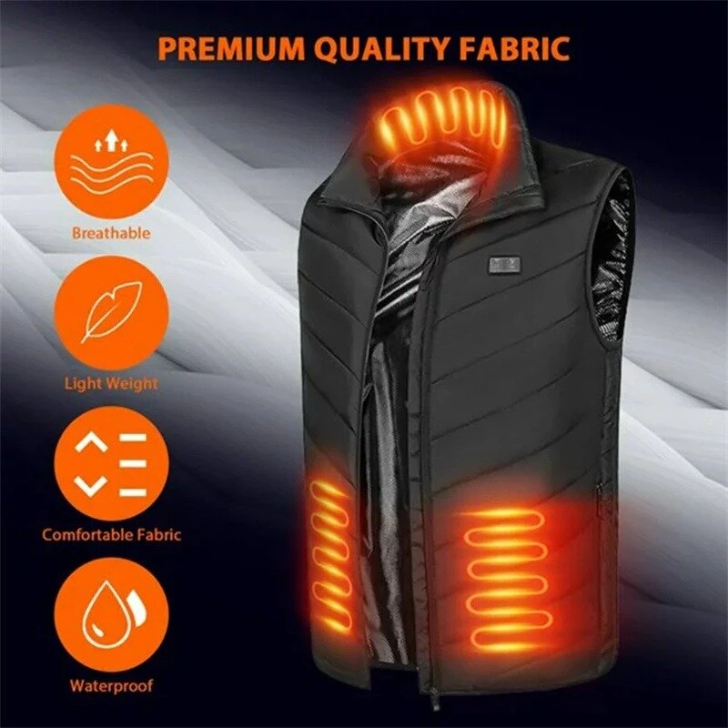 TENGOO 9 Areas Electric Heated Vest for Men Women Washable Outdoors Winter Warm 2-control Heating Clothing — view 2