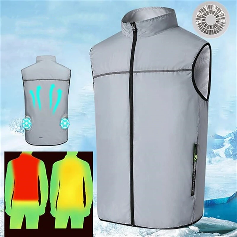 TENGOO Air Conditioning Clothing Vest Three Wind Speeds Heatproof Cooling Clothing USB Charging Sun Protection Continuous Cooling Jacket with Two Fans for Summer High Temperature Outdoor Work — view 2