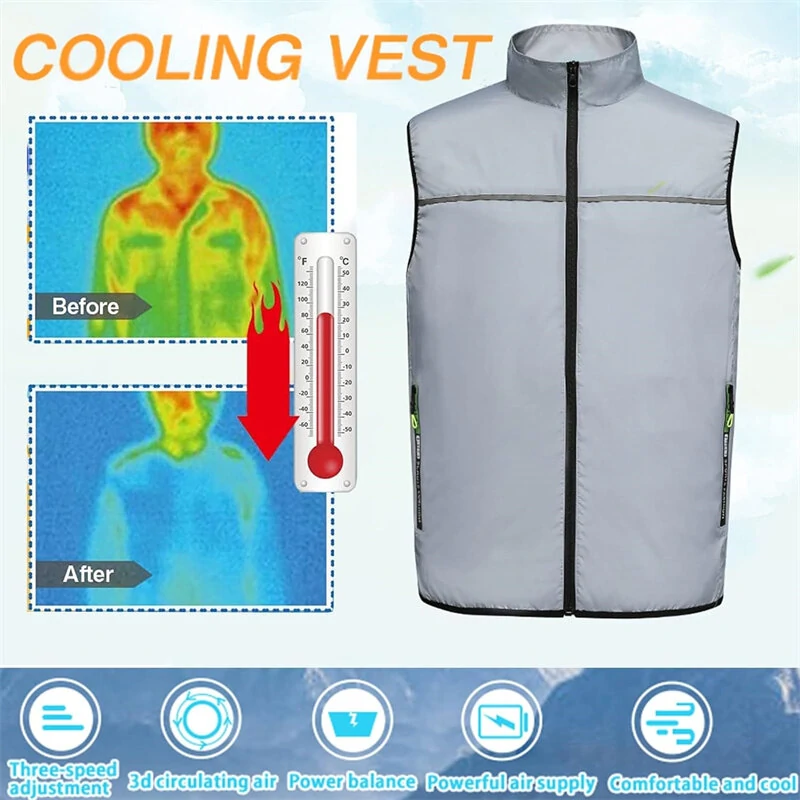 TENGOO Air Conditioning Clothing Vest Three Wind Speeds Heatproof Cooling Clothing USB Charging Sun Protection Continuous Cooling Jacket with Two Fans for Summer High Temperature Outdoor Work — view 3