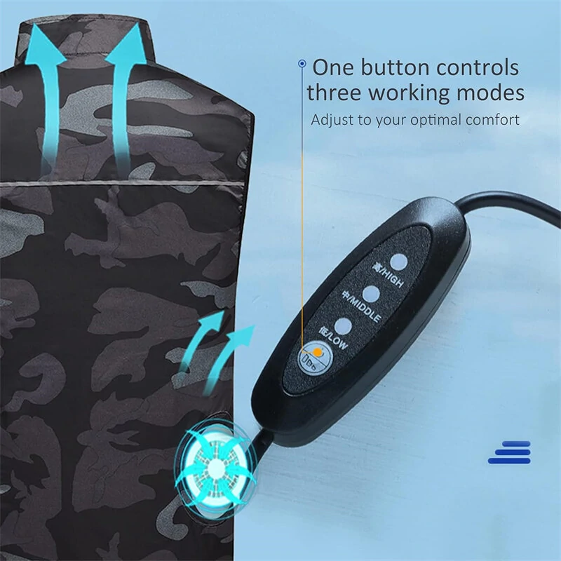 TENGOO Air Conditioning Clothing Vest Three Wind Speeds Heatproof Cooling Clothing USB Charging Sun Protection Continuous Cooling Jacket with Two Fans for Summer High Temperature Outdoor Work — view 4