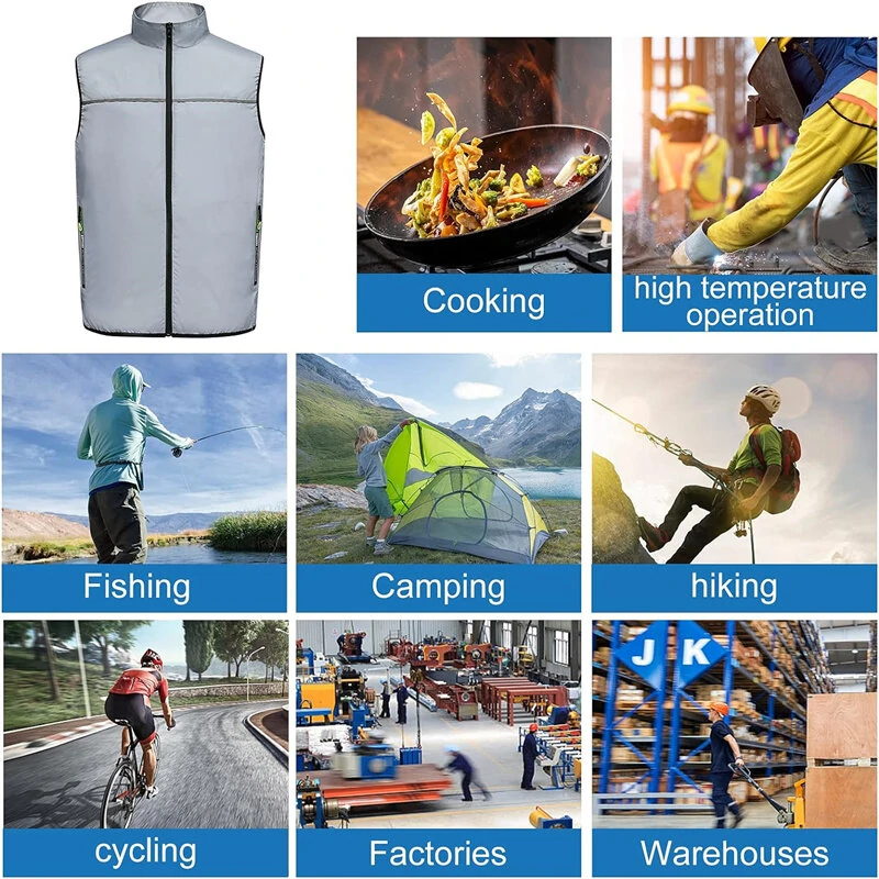 TENGOO Air Conditioning Clothing Vest Three Wind Speeds Heatproof Cooling Clothing USB Charging Sun Protection Continuous Cooling Jacket with Two Fans for Summer High Temperature Outdoor Work — view 8