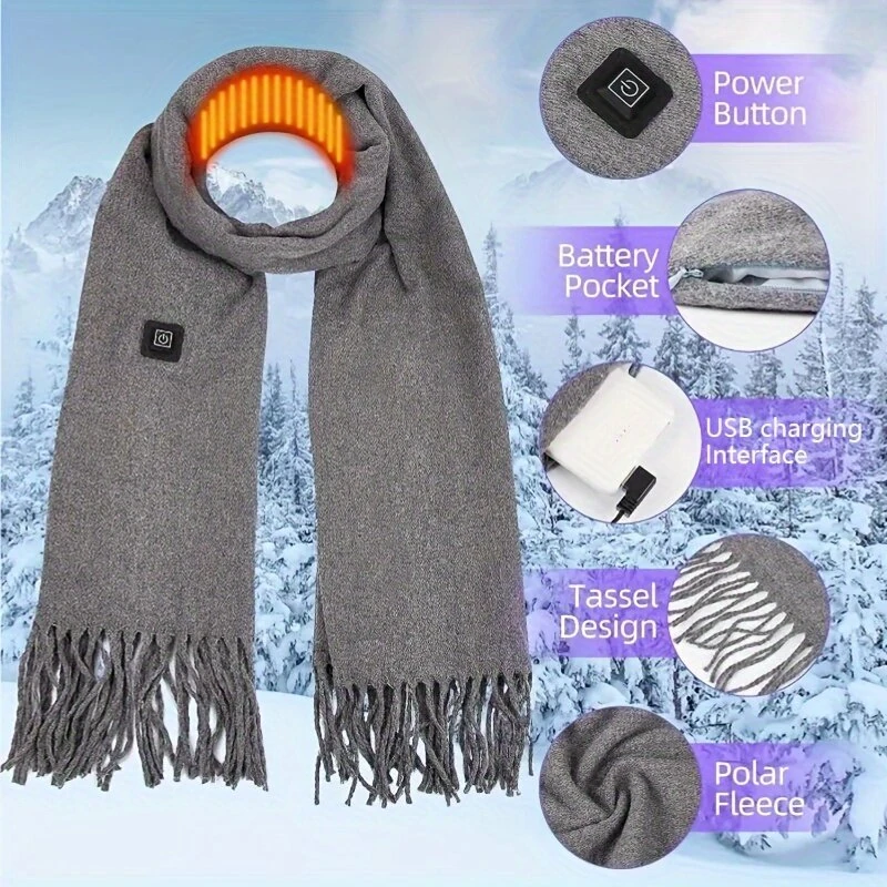 TENGOO Electric Heated Scarf Neck USB Charging Heating Pad 3 Temperature Adjustable Heating Neck Wrap Washable 3s Fast Heating for Men Women — view 3