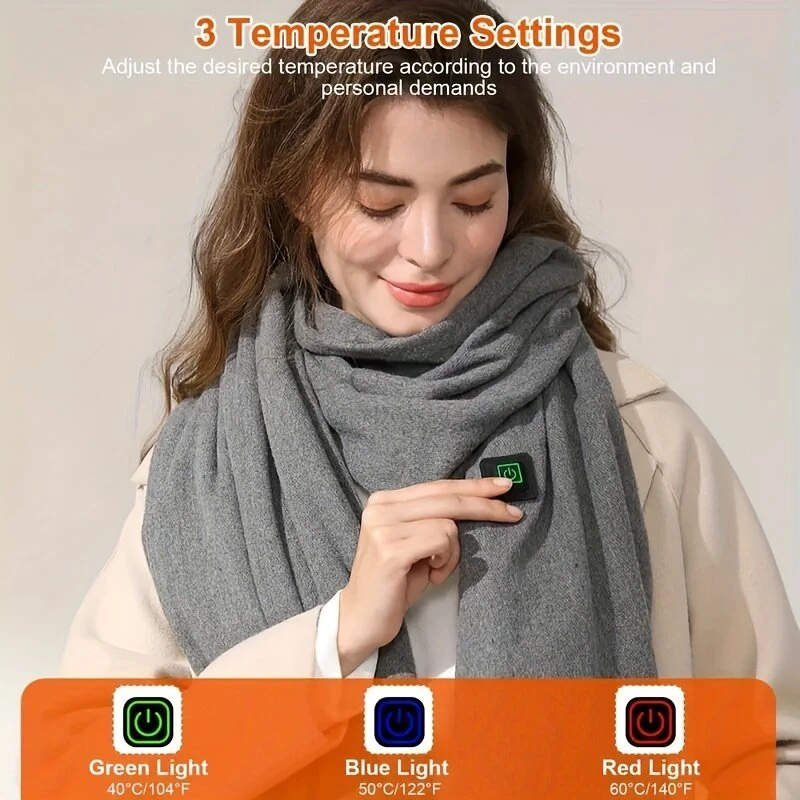 TENGOO Electric Heated Scarf Neck USB Charging Heating Pad 3 Temperature Adjustable Heating Neck Wrap Washable 3s Fast Heating for Men Women — view 5