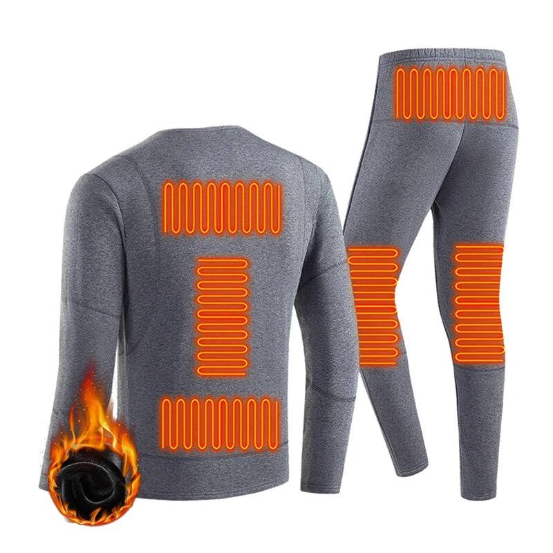 TENGOO HD-02G Electric Heated Top Pant Set Fleece 3 Zones Heating Lined Thermal Long Sleeves Trousers Men USB Chargeable Heated Suit