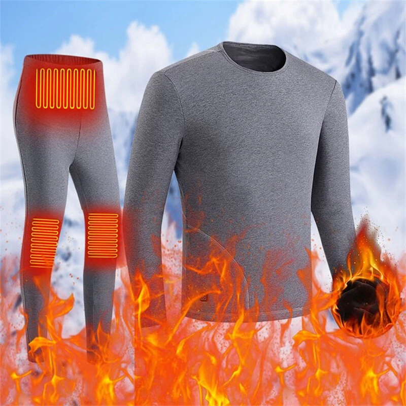 TENGOO HD-02G Electric Heated Top Pant Set Fleece 3 Zones Heating Lined Thermal Long Sleeves Trousers Men USB Chargeable Heated Suit — view 3