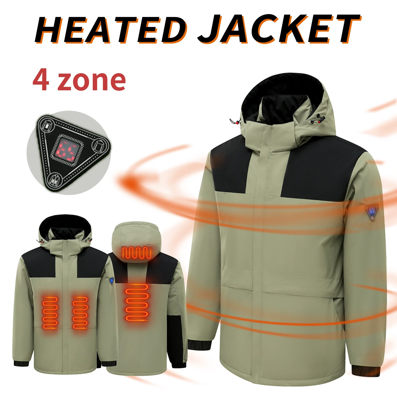 TENGOO HJ-04G 4 Heating Areas Jacket Windbreaker Unisex 3-Gear Thermal High Neck Hooded Coat Windproof Comfy Outerwear for Winter Hiking Outdoor Sport — view 6