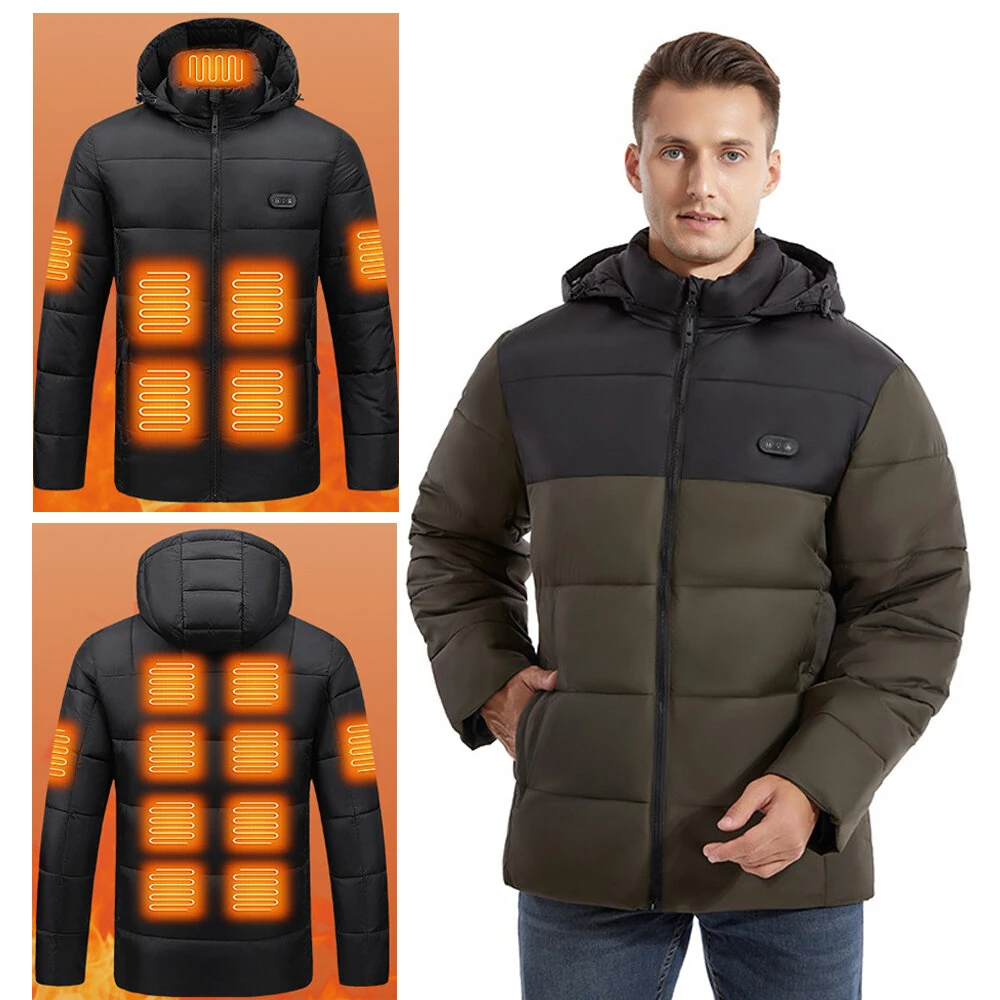 TENGOO HJ-15G Heating Jacket 15 Heated Areas Coat Army Green Fashion USB Charging Winter Plus Size Warm Outdoor Hiking Camping Electric Heating Jacket