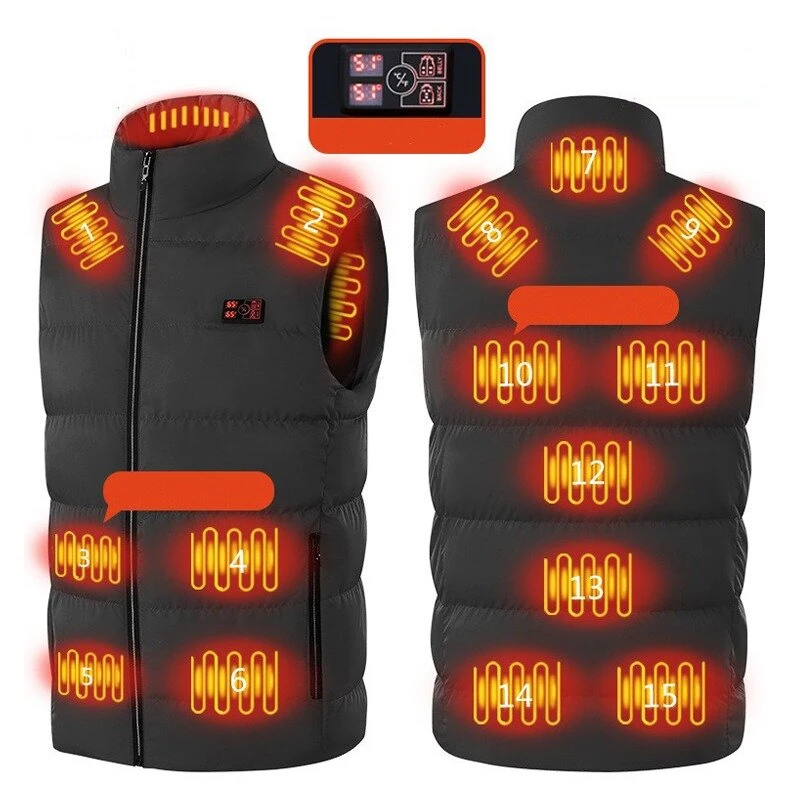 TENGOO HP-15 Uniex Heated Vest- 15 Areas Heating Temperature, with Digital Display, USB & DC Electric Thermal Clothing Winter Warm Vest Outdoor Sports Coat — view 2