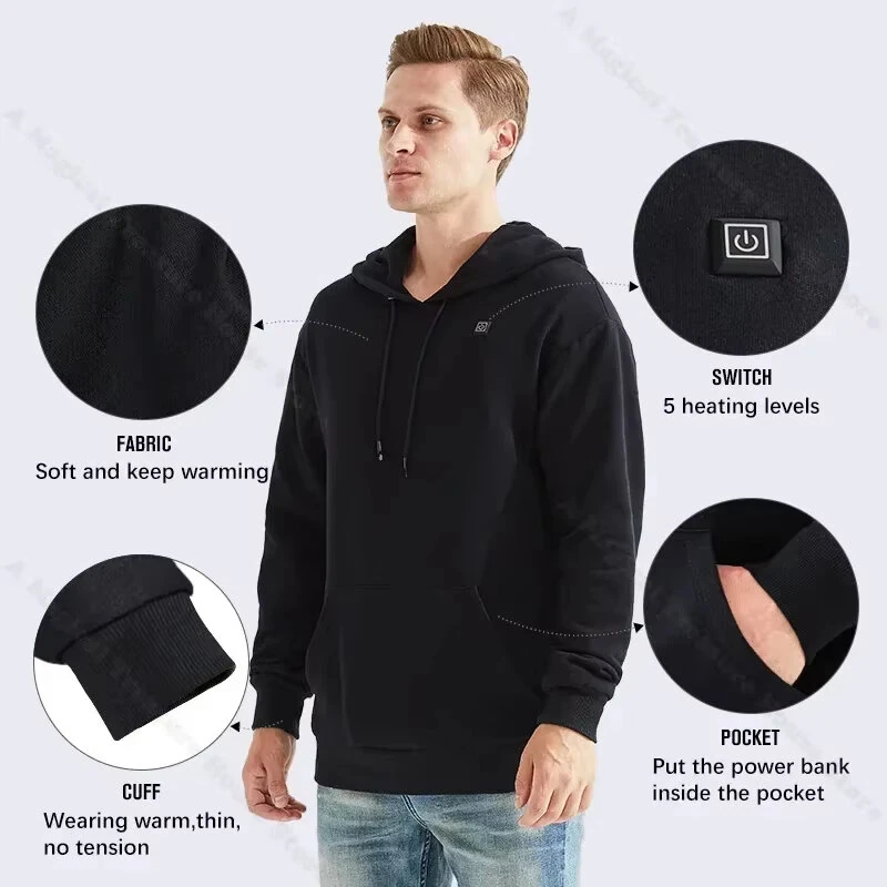 TENGOO HS05B Smart Heated Sweatshirt 5 Heating Areas Quick Heating USB Rechargeable Washable Safety Fashion Oversize Jacket for Winter Outdoors Keep Warm — view 4