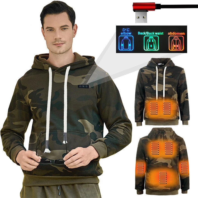 TENGOO HS07C Smart Heated Sweatshirt 7 Heating Areas Quick Heating USB Rechargeable Camouflage Hooded Pullover Fashion Oversize Jacket for Winter Outdoors Keep Warm