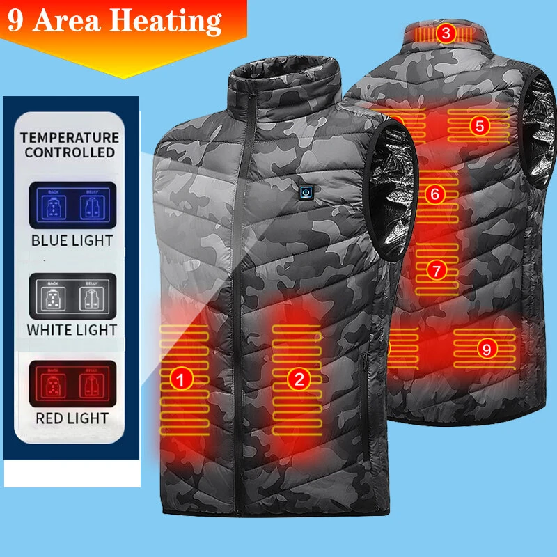 TENGOO HV-09C Heated Vest 9 Heating Areas Camouflage Oversized Men Winter Vest Self Heating Vest Usb Electric Thermal Vest Jacket Outdoor Vest — view 3