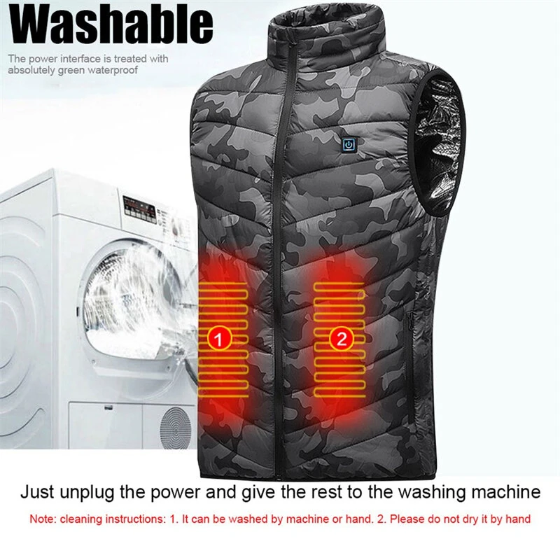 TENGOO HV-09C Heated Vest 9 Heating Areas Camouflage Oversized Men Winter Vest Self Heating Vest Usb Electric Thermal Vest Jacket Outdoor Vest — view 6