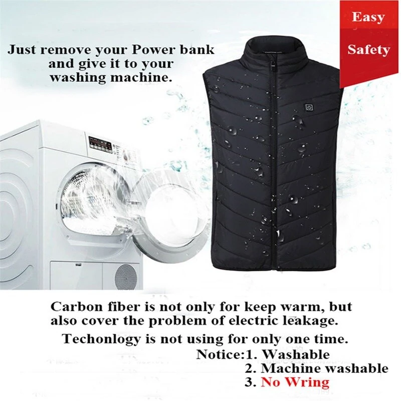 TENGOO HV-13 Electric Heated Vest - 13 Heating Areas Loose Fit for Unisex, USB Chargeable & Waterproof for Winter Outdoors — view 6