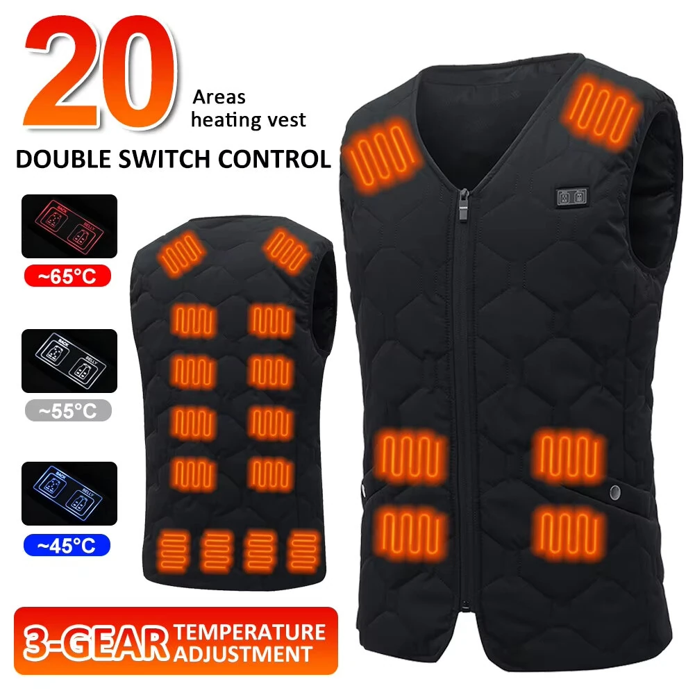 TENGOO HV-20 Smart Heated Vest 20 Heating Areas Oversized Women Men Winter Vest Self Heating Vest Usb Electric Thermal Vest Jacket Outdoor Vest — view 3