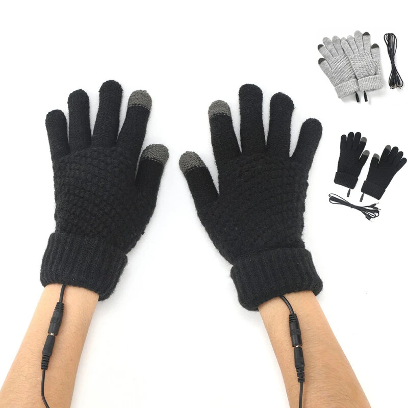 TENGOO Knitted USB Heated Gloves Touch Screen Compatible 40-50°C Adjustable Warmth Removable Heating Pad Flexible Cable Thermal Winter Gloves