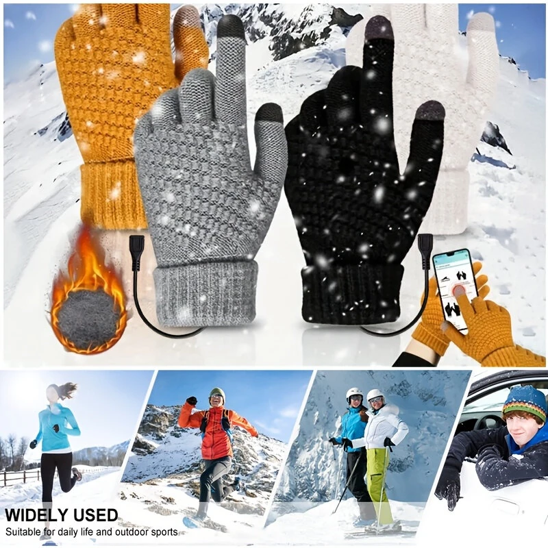 TENGOO Knitted USB Heated Gloves Touch Screen Compatible 40-50°C Adjustable Warmth Removable Heating Pad Flexible Cable Thermal Winter Gloves — view 5