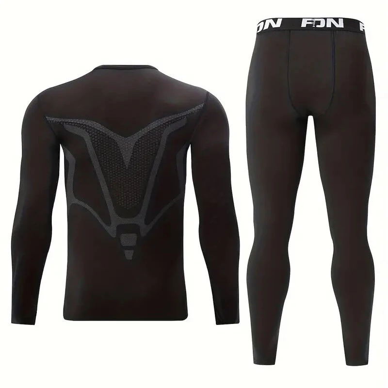TENGOO Men's Thermal Underwear Set, Long johns set, Compression Thermal Base Layer Set, Moisture Wicking & Breathable Basic Long Sleeve & Letter Belt Leggings Winter Thermal Wear, Men's Thermal Clothing — view 3