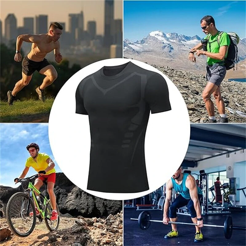 TENGOO Tight Sports Shirt Shaping Shirts Quick Drying Polyester Multifunctional Comfortable T-Shirts for Running Hiking Fashing Body Building Workout — view 3