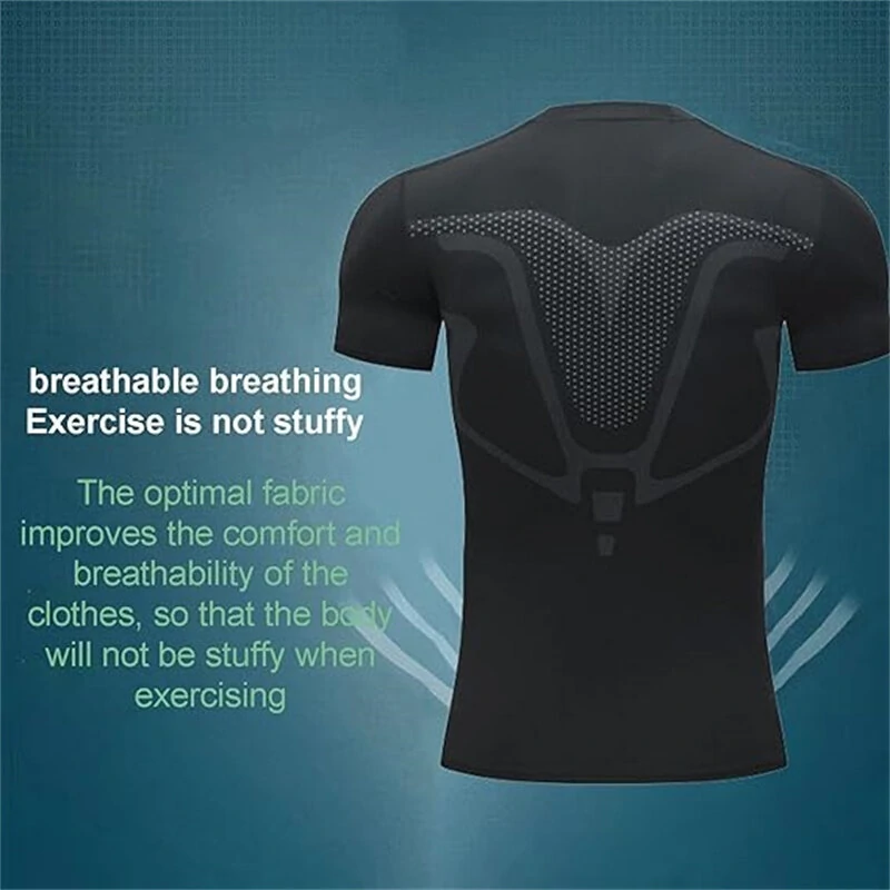 TENGOO Tight Sports Shirt Shaping Shirts Quick Drying Polyester Multifunctional Comfortable T-Shirts for Running Hiking Fashing Body Building Workout — view 6