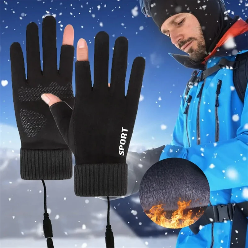 TENGOO Touch Screen Electric Heated Gloves Windproof Hand Warmer USB Rechargeable Heating Thermal Gloves 2 Finger Heated Gloves for Women Men — view 2
