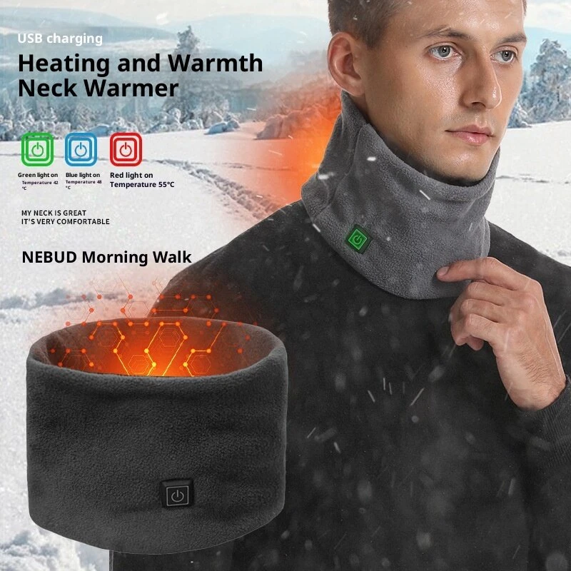 TENGOO USB Charging Electric Heated Neck Scarf 3 Gears Adjustable Intelligent Winter Warm Neckerchief Plush Collar for Men Women — view 4
