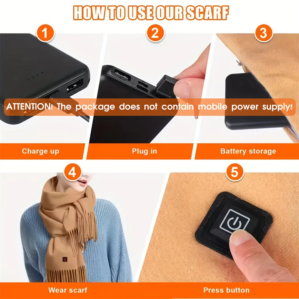 TENGOO USB Charging Heated Scarf 3 Level Temperature Control Soft Warm Winter Heating Warm Neck Wrap for Women Men — view 6
