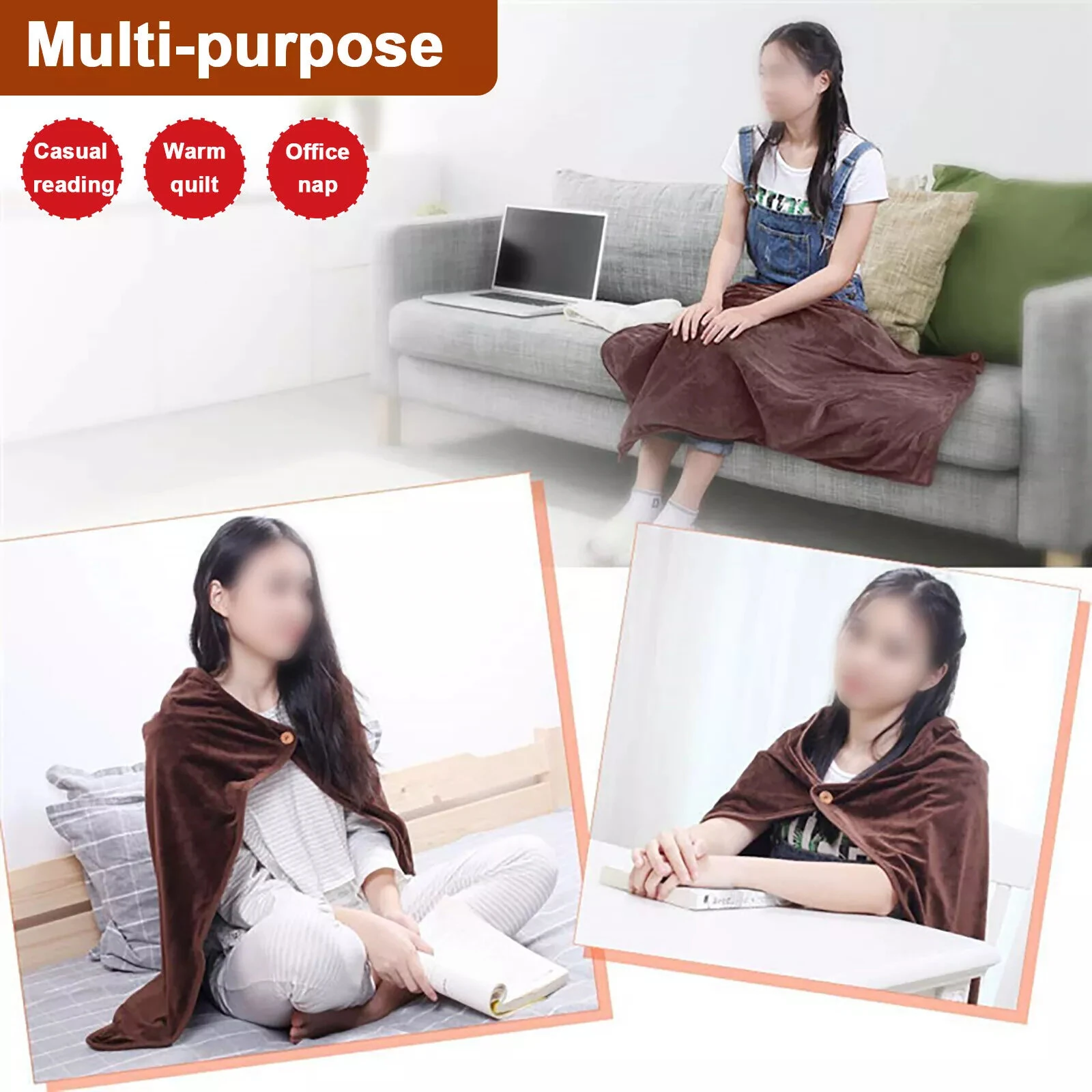 TENGOO USB Electric Heated Shawl 100*70cm Soft Flannel Heated Wrap Blanket Winter Wearable Fast Heating Electric Throw Blanket for Office Outdoor Camping — view 10