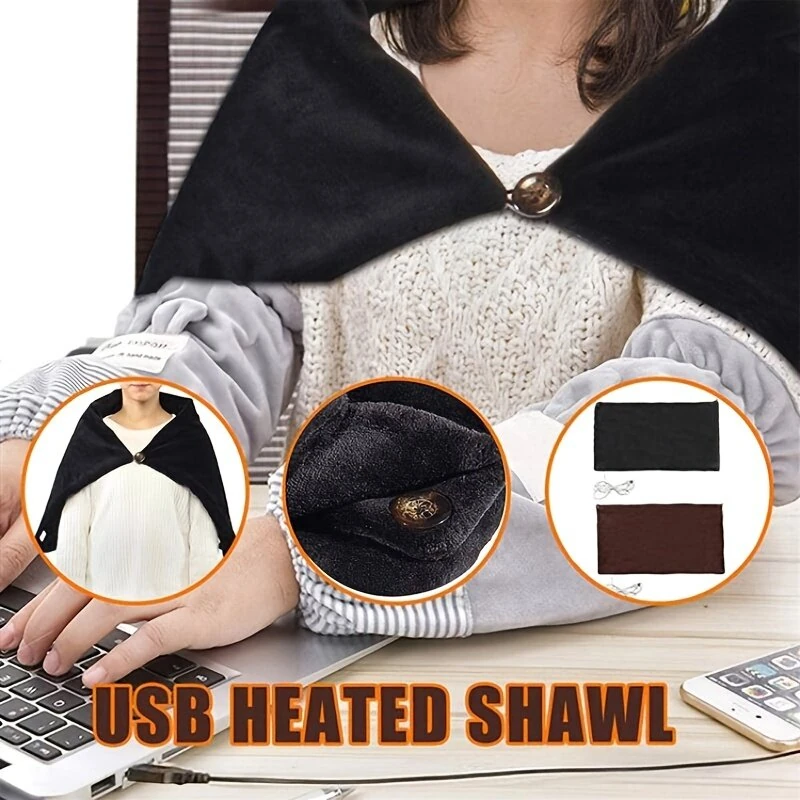 TENGOO USB Electric Heated Shawl 100*70cm Soft Flannel Heated Wrap Blanket Winter Wearable Fast Heating Electric Throw Blanket for Office Outdoor Camping — view 3