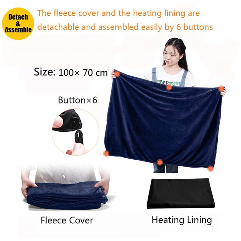 TENGOO USB Electric Heated Shawl 100*70cm Soft Flannel Heated Wrap Blanket Winter Wearable Fast Heating Electric Throw Blanket for Office Outdoor Camping — view 5