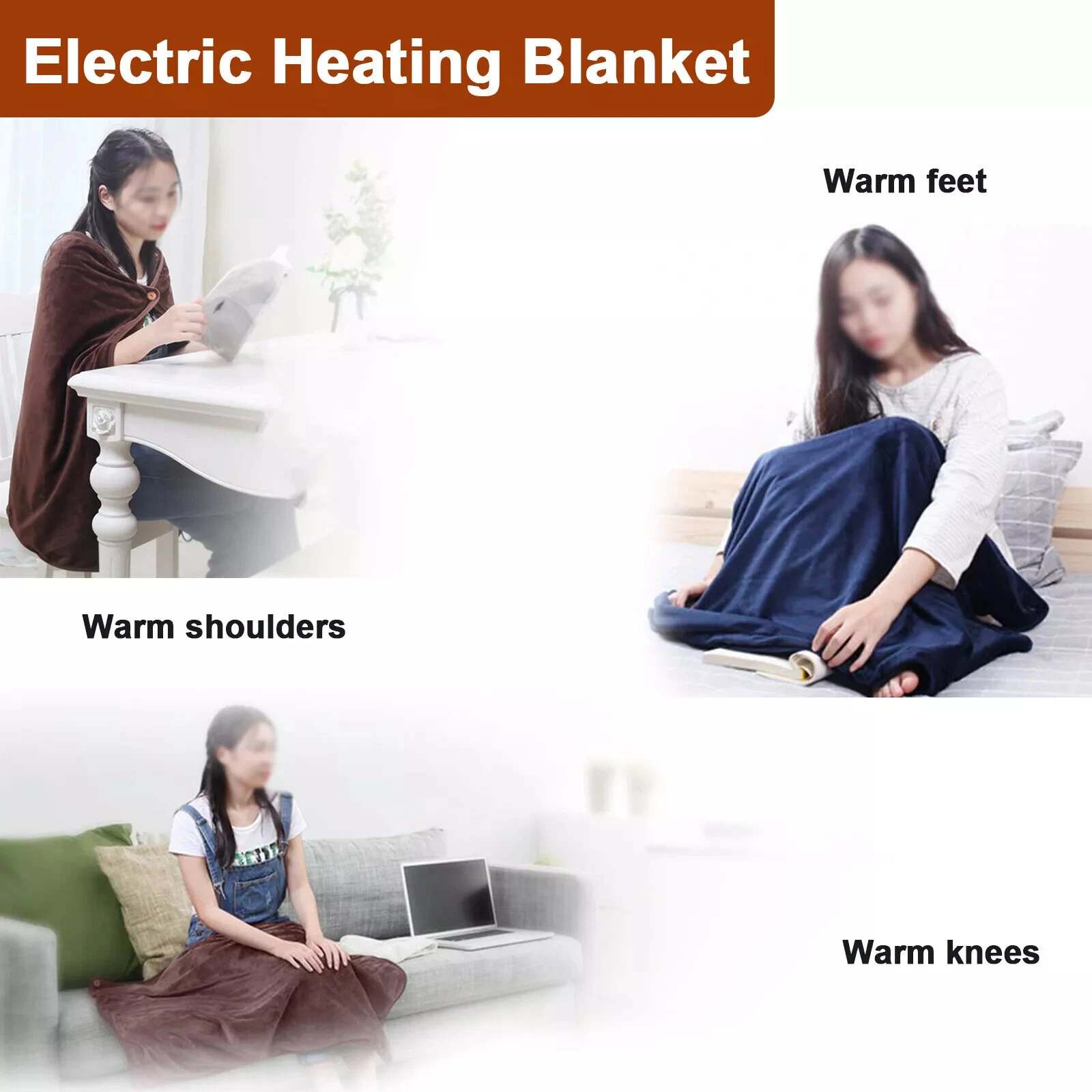TENGOO USB Electric Heated Shawl 100*70cm Soft Flannel Heated Wrap Blanket Winter Wearable Fast Heating Electric Throw Blanket for Office Outdoor Camping — view 9