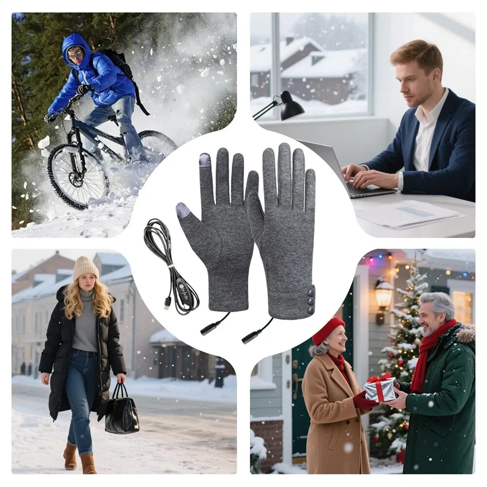 TENGOO USB Heated Gloves 3-Level Adjustable Temperature Thermal Windproof Touchscreen Cycling Winter Gloves for Outdoor Snowboarding Camping Fishing — view 10