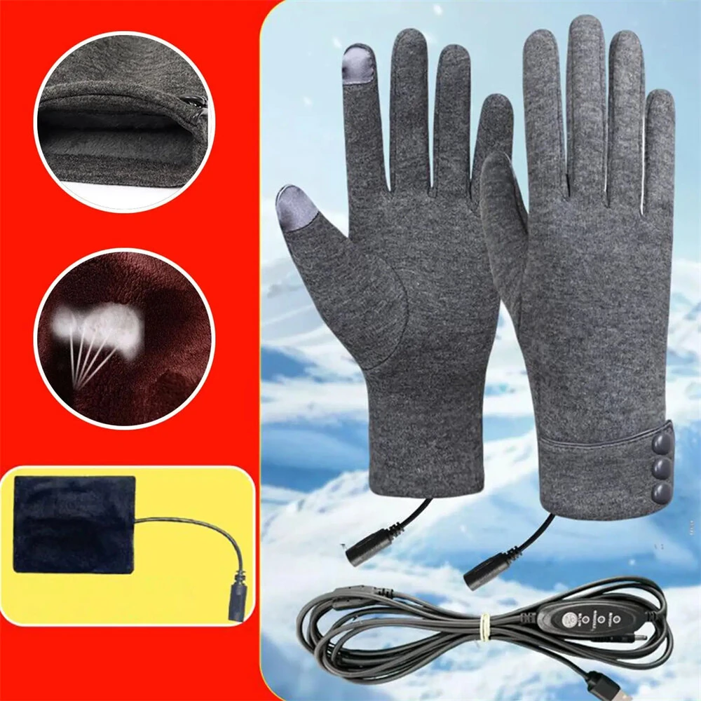 TENGOO USB Heated Gloves 3-Level Adjustable Temperature Thermal Windproof Touchscreen Cycling Winter Gloves for Outdoor Snowboarding Camping Fishing — view 3