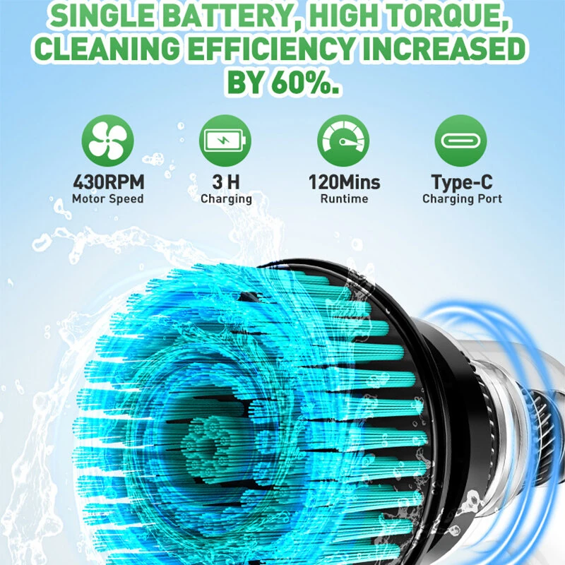 Tevorex 12-in-1 Cordless Electric Power Scrubber, Adjustable Telescopic Handle, 430RPM Motor, Type-C Charging, for Tile, Grout, Bathroom & Kitchen — view 3