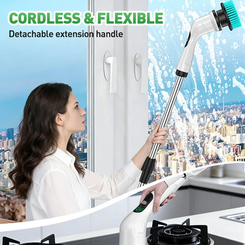 Tevorex 12-in-1 Cordless Electric Power Scrubber, Adjustable Telescopic Handle, 430RPM Motor, Type-C Charging, for Tile, Grout, Bathroom & Kitchen — view 4