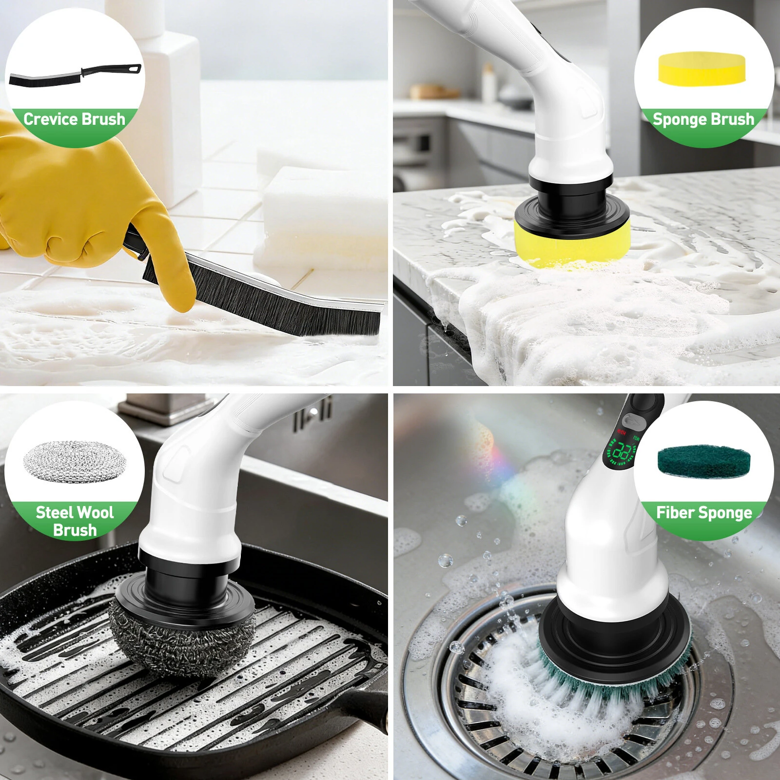 Tevorex 12-in-1 Cordless Electric Power Scrubber, Adjustable Telescopic Handle, 430RPM Motor, Type-C Charging, for Tile, Grout, Bathroom & Kitchen — view 6
