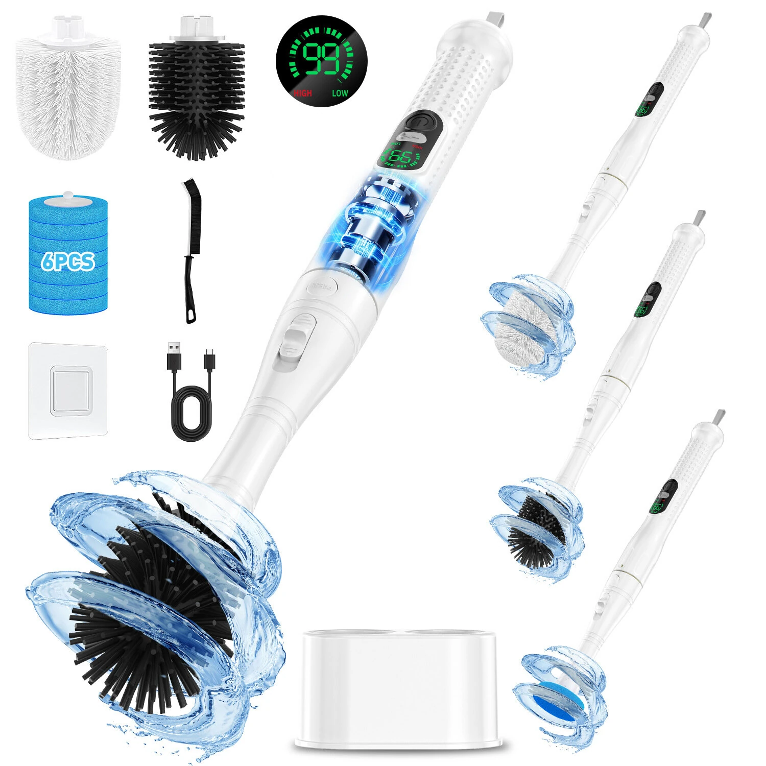 Tevorex 2000mAh Rechargeable Electric Toilet Spin Scrubber Brush 360° Adjustable Cleaning Rotation IPX6 Waterproof Multifunction Bathroom Cleaning Tool with LED Display — Tevorex