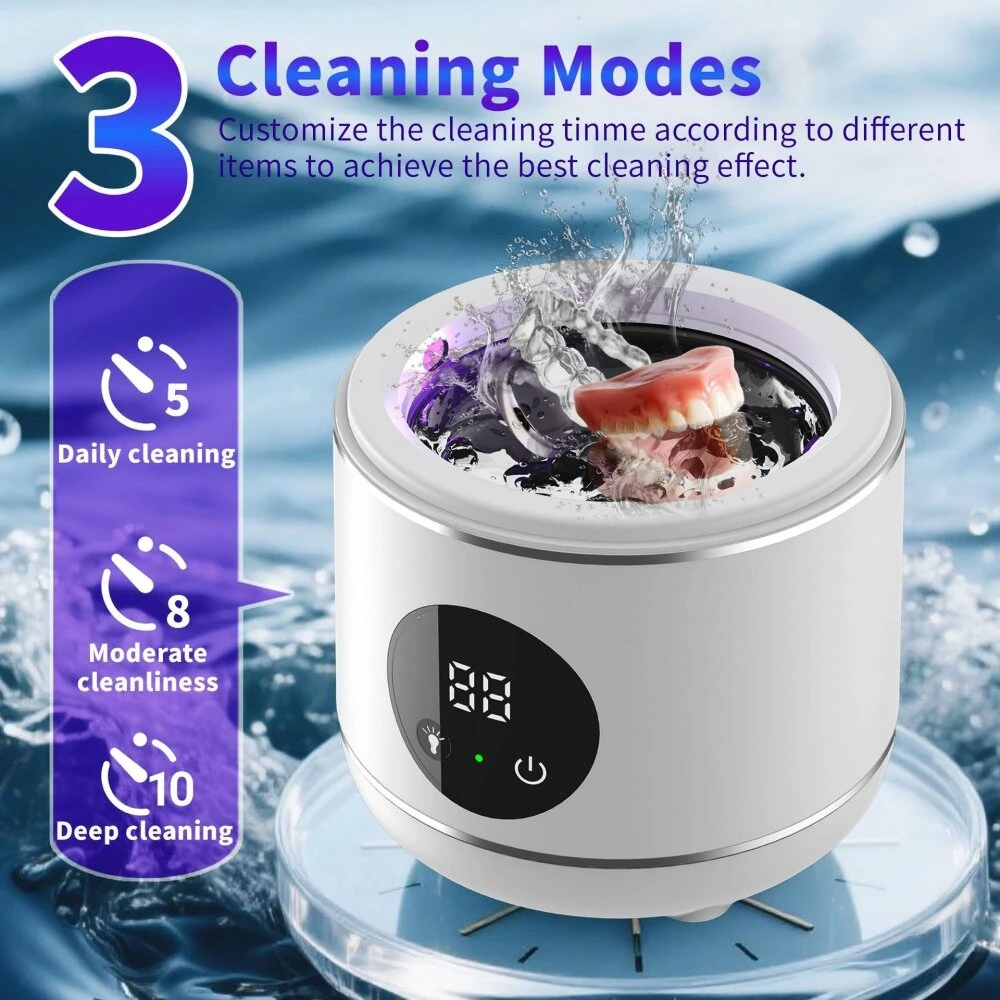 Tevorex 20W 45KHZ High Frequency Ultrasonic Cleaner Machine 230ml Tank 3 Cleaning Modes Multi-Function Household Cleaner for Glasses Jewly Teeth — view 4