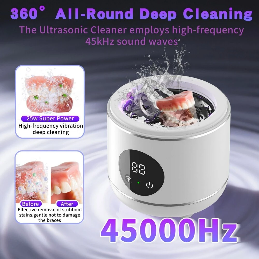 Tevorex 20W 45KHZ High Frequency Ultrasonic Cleaner Machine 230ml Tank 3 Cleaning Modes Multi-Function Household Cleaner for Glasses Jewly Teeth — view 5