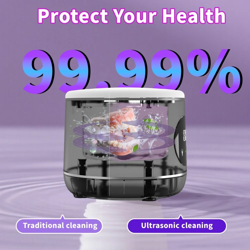 Tevorex 20W 45KHZ High Frequency Ultrasonic Cleaner Machine 230ml Tank 3 Cleaning Modes Multi-Function Household Cleaner for Glasses Jewly Teeth — view 6