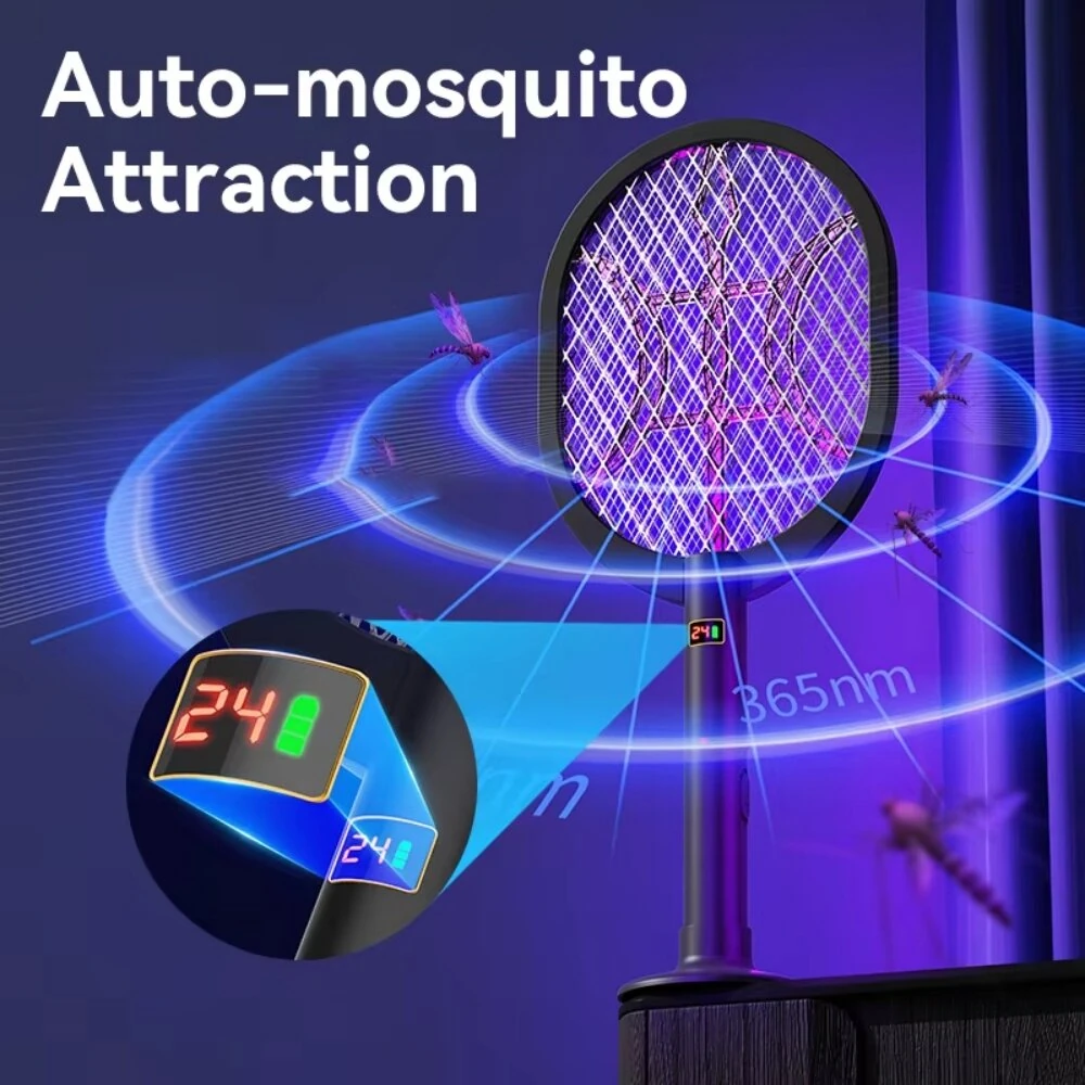 Tevorex 3000V Electric Mosquito Swatter 3-Layer Power Grid Dual Function Auto-Mosquito Attraction USB Fast Charging Portable Fly Killer Device with LED Light for Indoor Outdoor Use — view 4