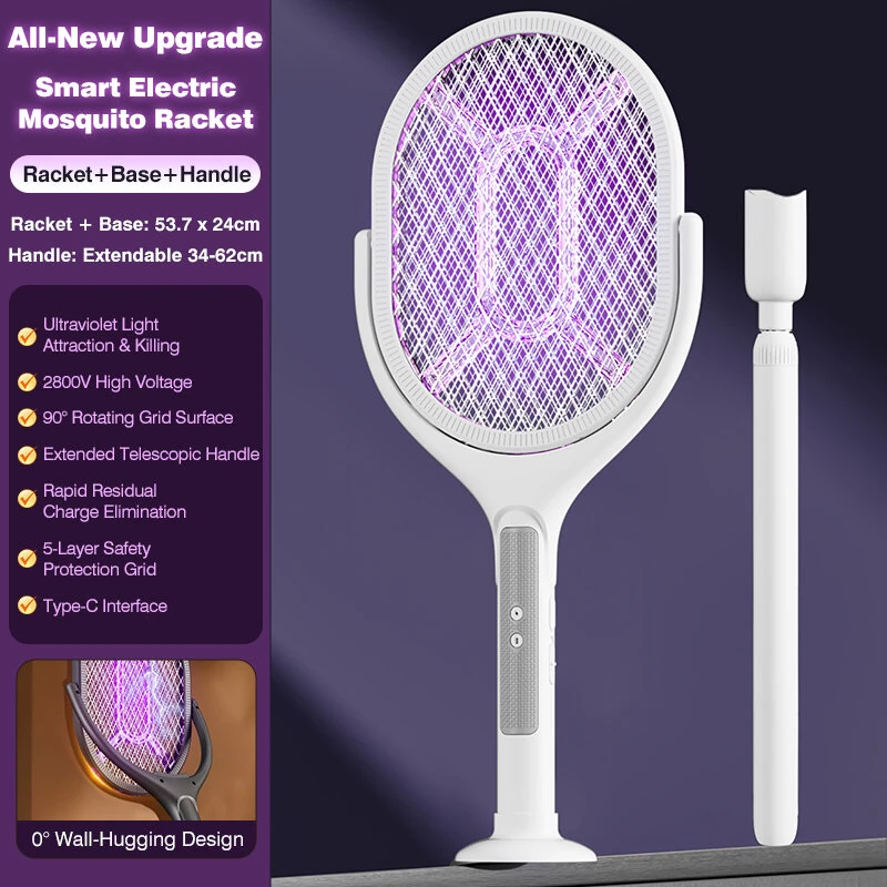 Tevorex 5-In-1 Telescopic Electric Mosquito Racket Mosquito Killer UV Utilizes 90° Rotating Auto Capture Folding Fly Swatter USB Rechargeable with Dual Safety Switches — view 4