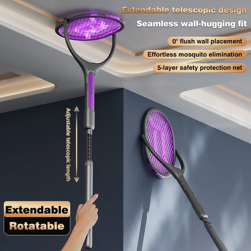 Tevorex 5-In-1 Telescopic Electric Mosquito Racket Mosquito Killer UV Utilizes 90° Rotating Auto Capture Folding Fly Swatter USB Rechargeable with Dual Safety Switches — view 5