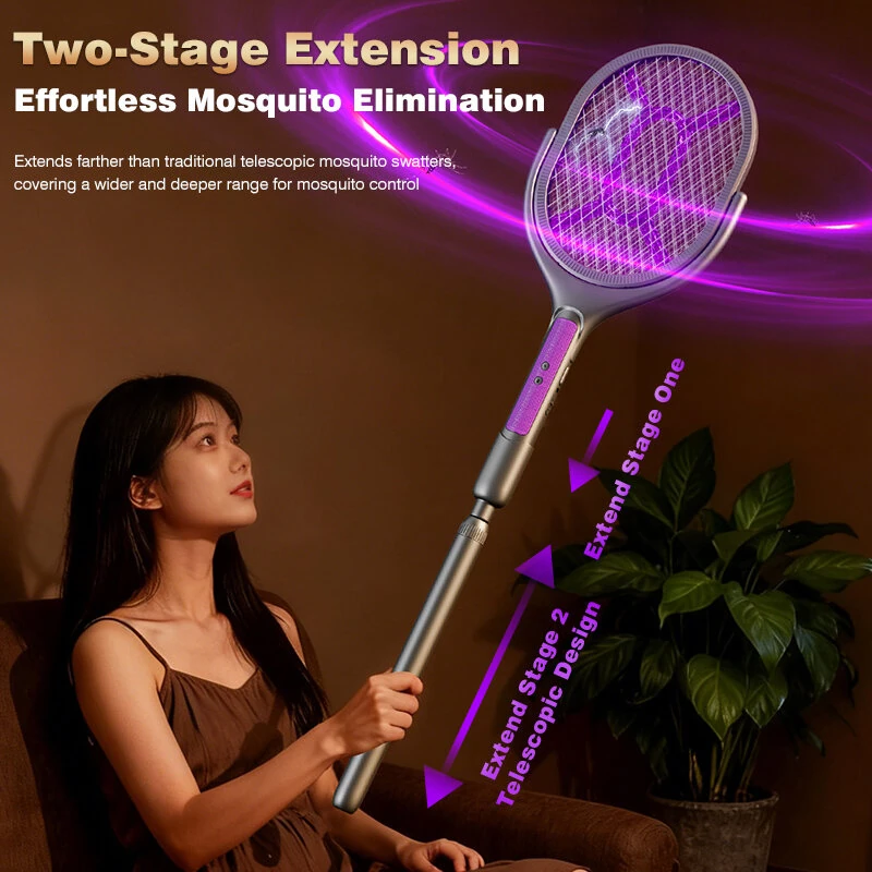 Tevorex 5-In-1 Telescopic Electric Mosquito Racket Mosquito Killer UV Utilizes 90° Rotating Auto Capture Folding Fly Swatter USB Rechargeable with Dual Safety Switches — view 7