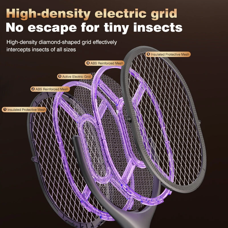 Tevorex 5-In-1 Telescopic Electric Mosquito Racket Mosquito Killer UV Utilizes 90° Rotating Auto Capture Folding Fly Swatter USB Rechargeable with Dual Safety Switches — view 9