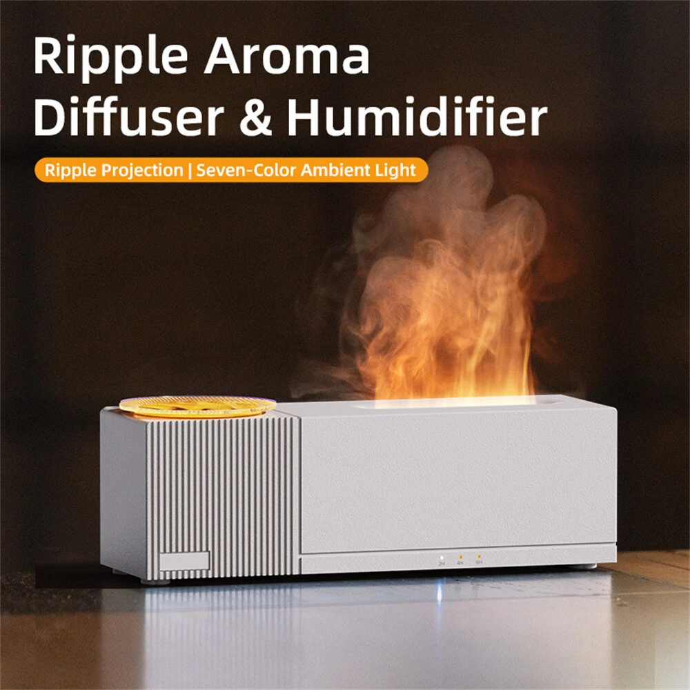 Tevorex 7-Color Flame Effect Diffuser with 360° Rotating Projection, Remote Control Plug-In Air Humidifier for Home & Office — view 3