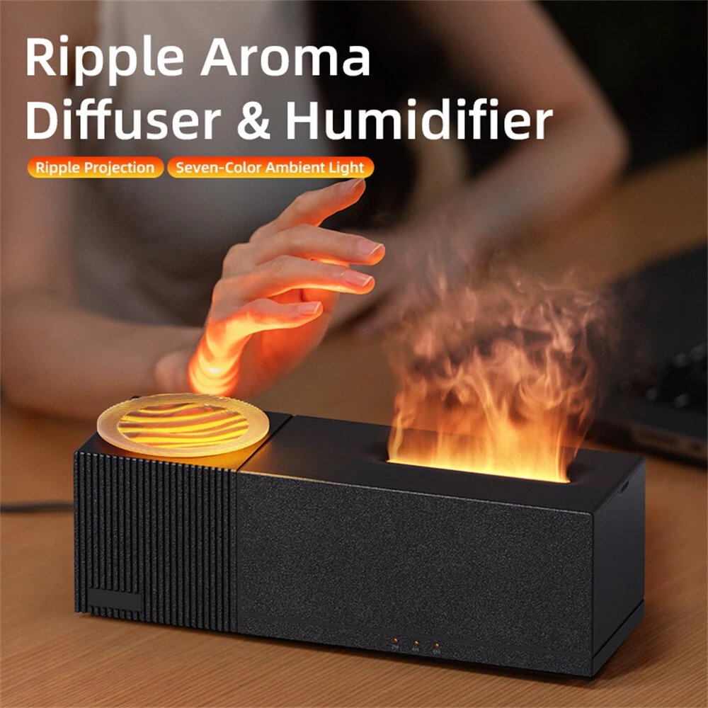 Tevorex 7-Color Flame Effect Diffuser with 360° Rotating Projection, Remote Control Plug-In Air Humidifier for Home & Office — view 4