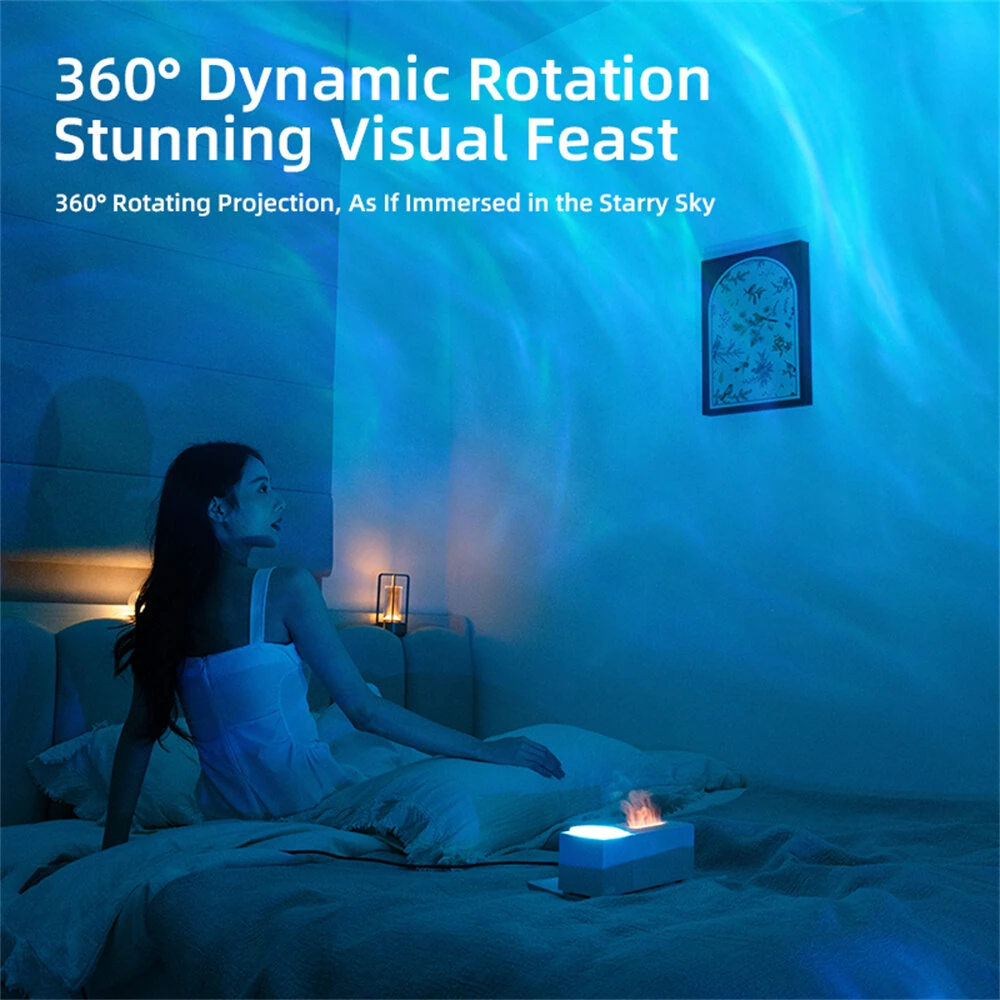 Tevorex 7-Color Flame Effect Diffuser with 360° Rotating Projection, Remote Control Plug-In Air Humidifier for Home & Office — view 7